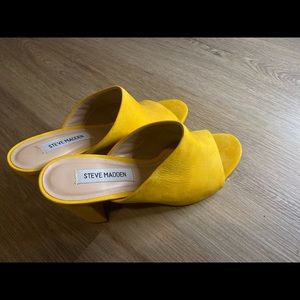 Mustard yellow heel mules.Never worn.Soft leather